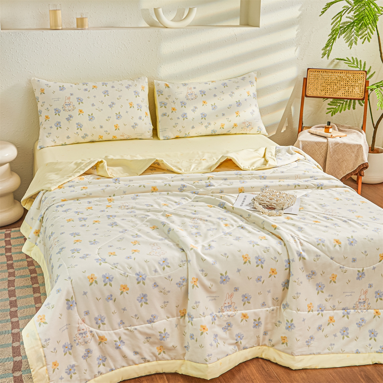 91家纺网 家纺一手货源 找家纺 小禹仔家纺 2026新款A类里外全棉印花棉花夏被 兔茶春序