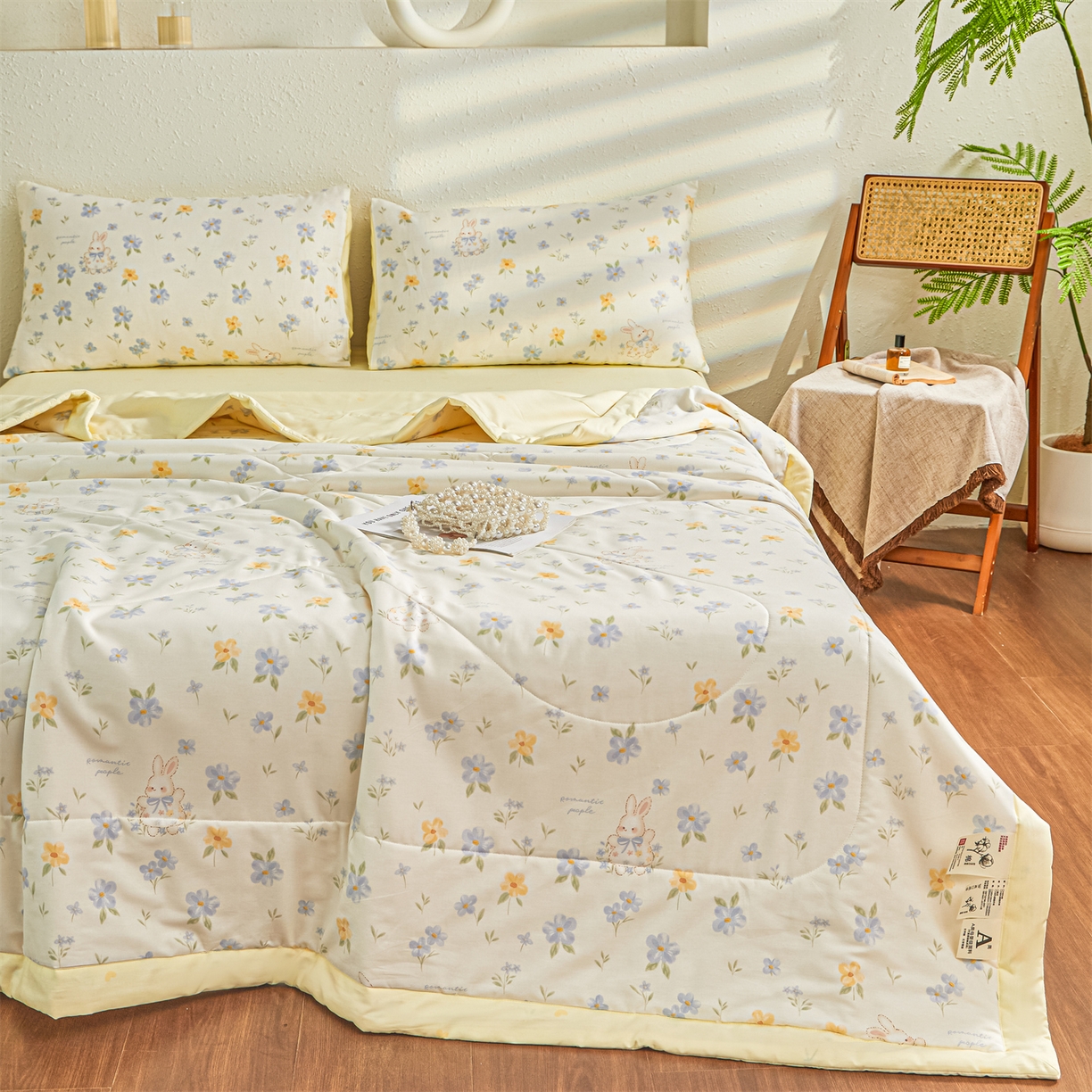 91家纺网 家纺一手货源 找家纺 小禹仔家纺 2026新款A类里外全棉印花棉花夏被 兔茶春序