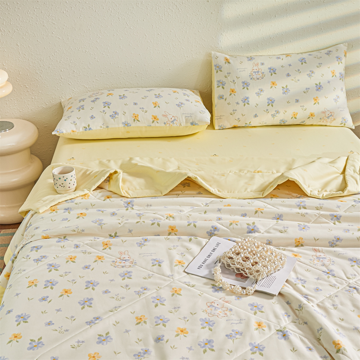 91家纺网 家纺一手货源 找家纺 小禹仔家纺 2026新款A类里外全棉印花棉花夏被 兔茶春序