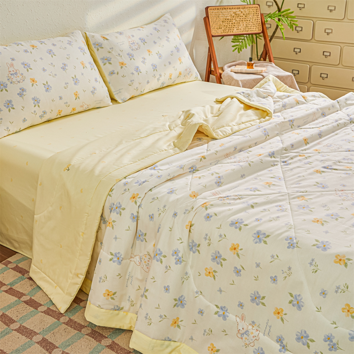 91家纺网 家纺一手货源 找家纺 小禹仔家纺 2026新款A类里外全棉印花棉花夏被 兔茶春序