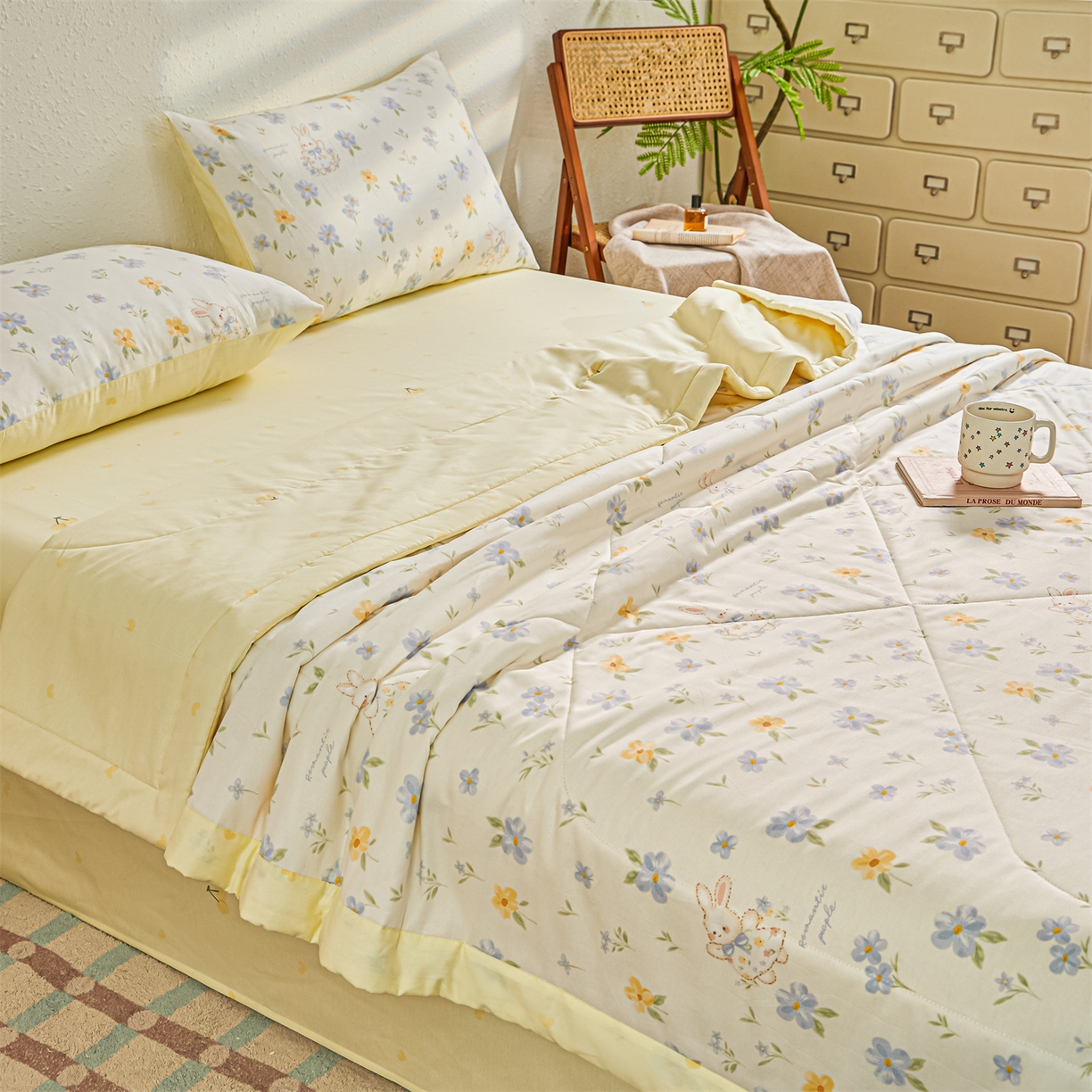 91家纺网 家纺一手货源 找家纺 小禹仔家纺 2026新款A类里外全棉印花棉花夏被 兔茶春序