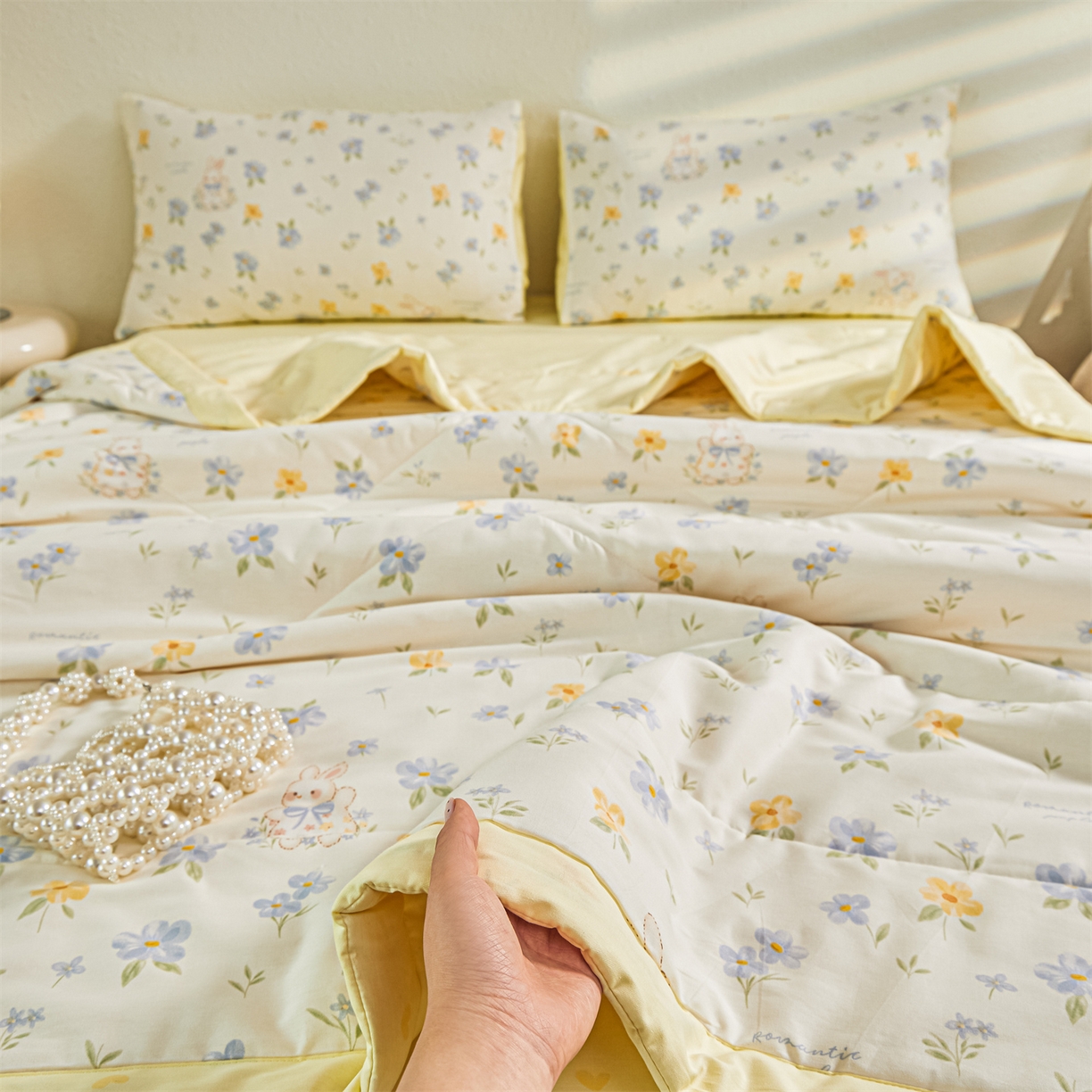 91家纺网 家纺一手货源 找家纺 小禹仔家纺 2026新款A类里外全棉印花棉花夏被 兔茶春序