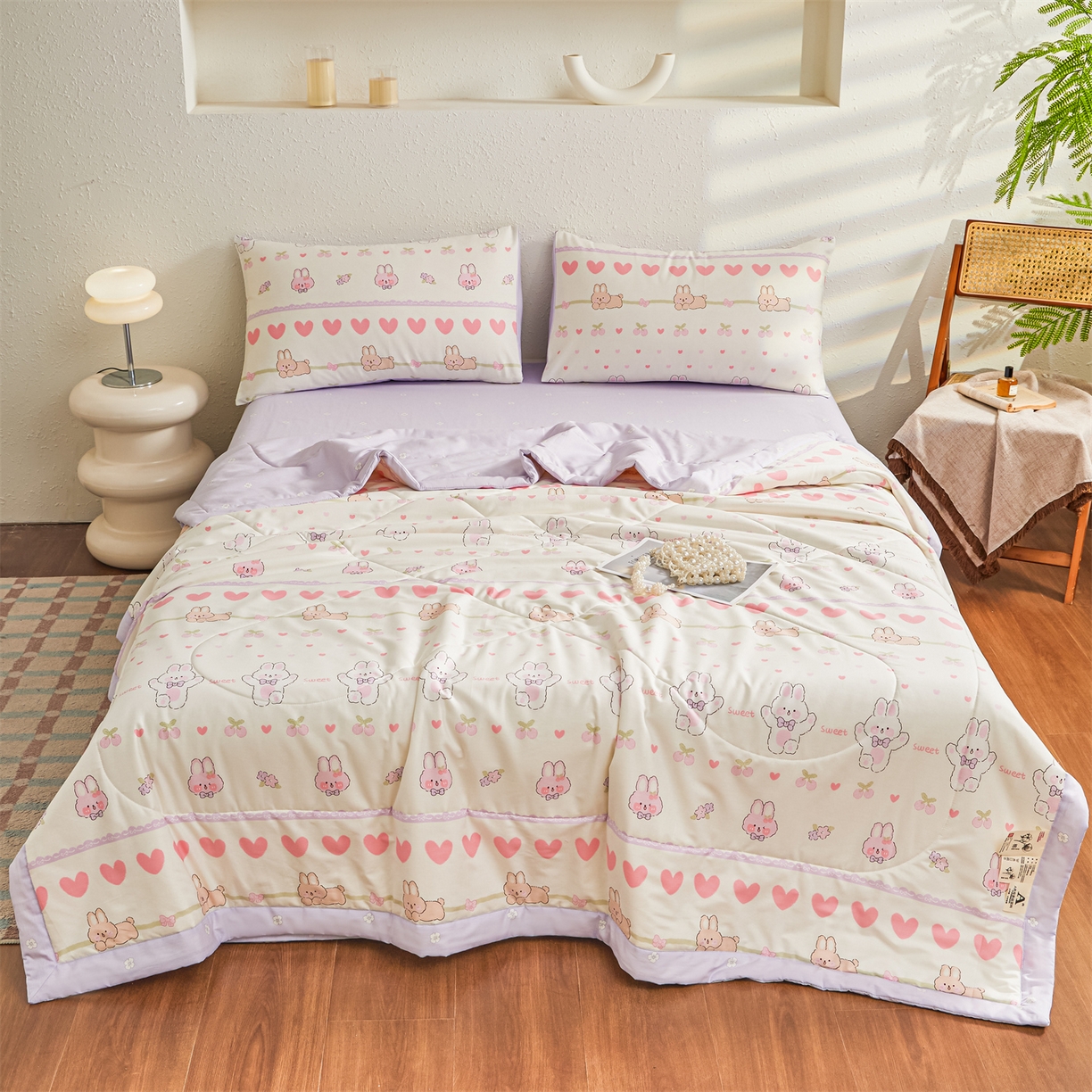 91家纺网 家纺一手货源 找家纺 小禹仔家纺 2026新款A类里外全棉印花棉花夏被 小兔念念