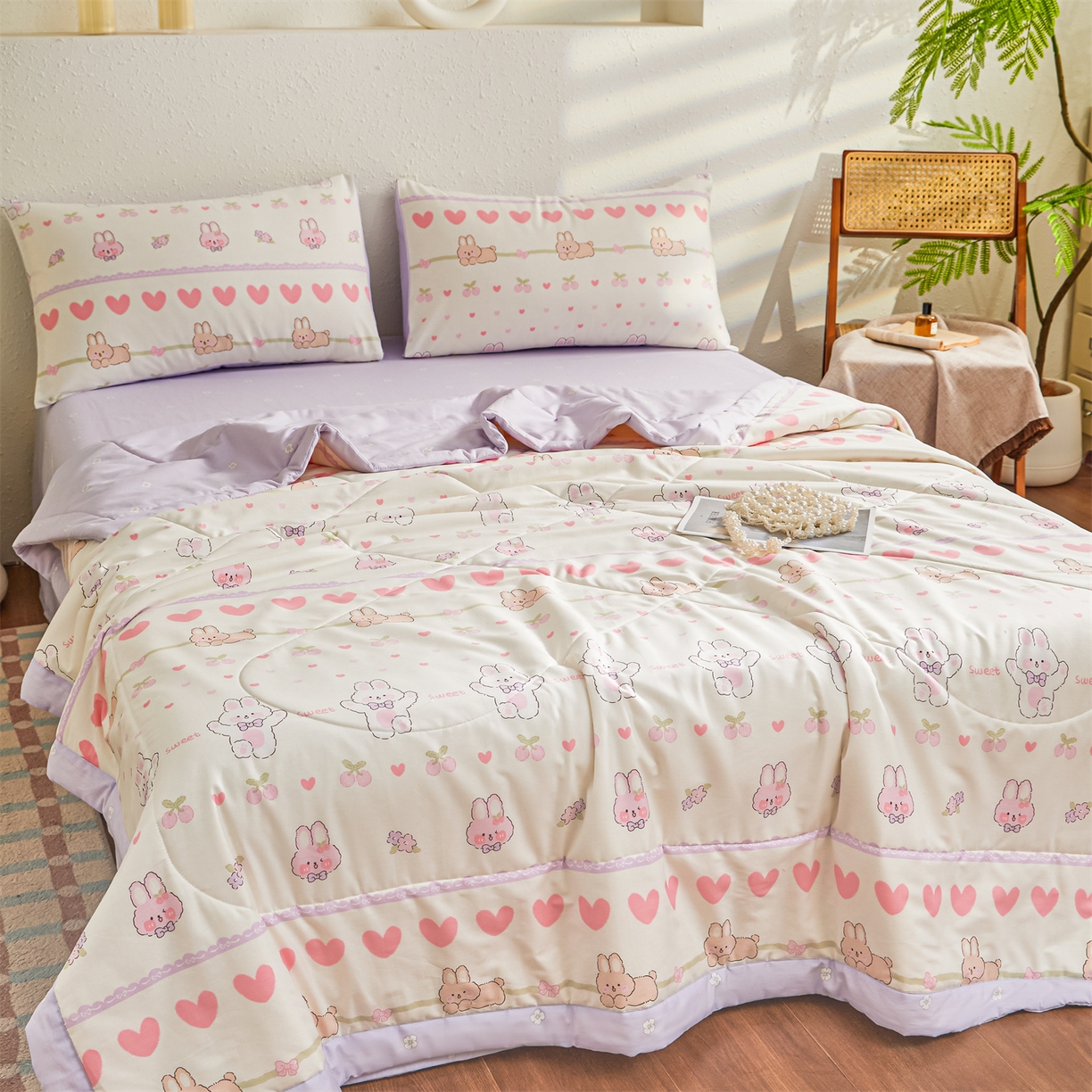 91家纺网 家纺一手货源 找家纺 小禹仔家纺 2026新款A类里外全棉印花棉花夏被 小兔念念