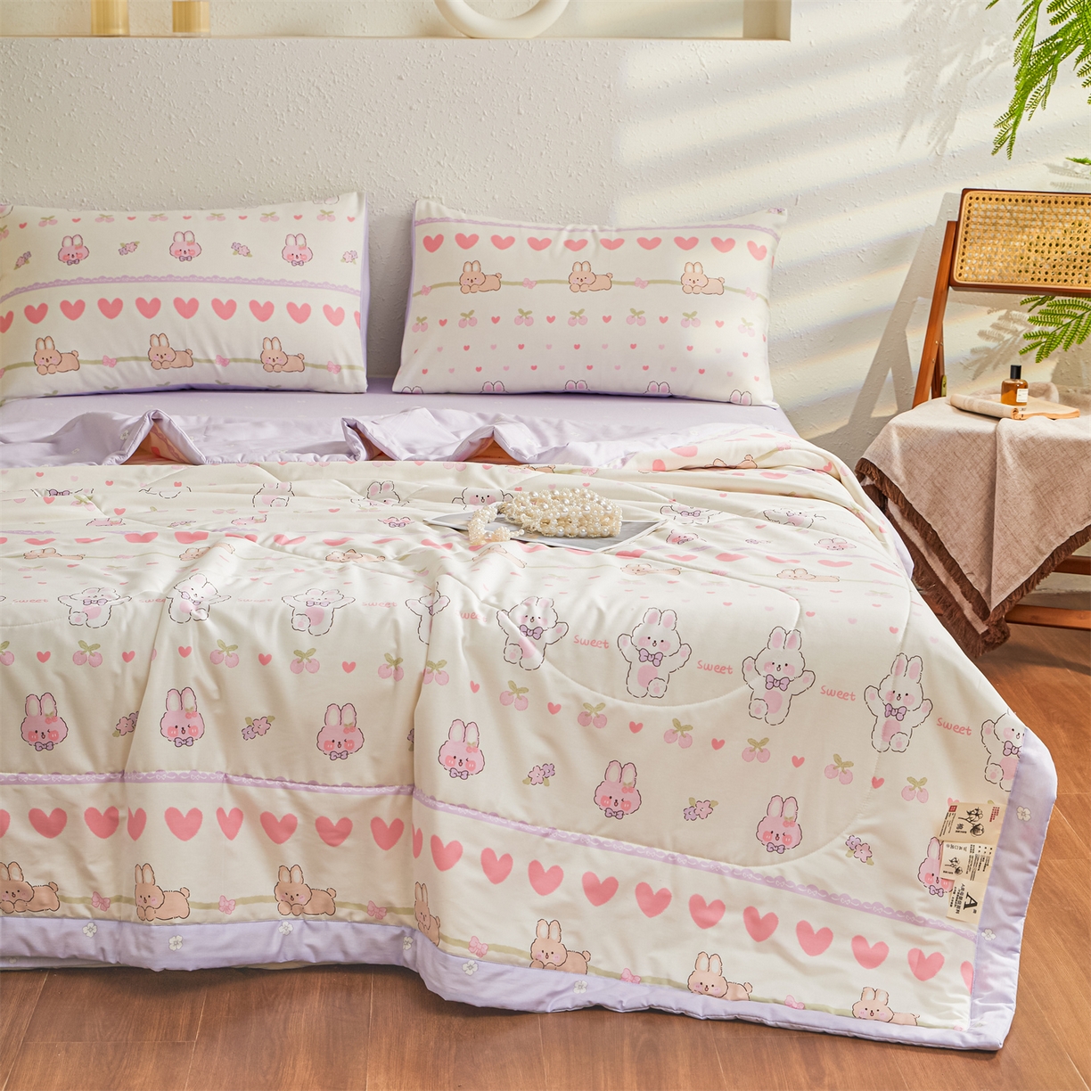 91家纺网 家纺一手货源 找家纺 小禹仔家纺 2026新款A类里外全棉印花棉花夏被 小兔念念