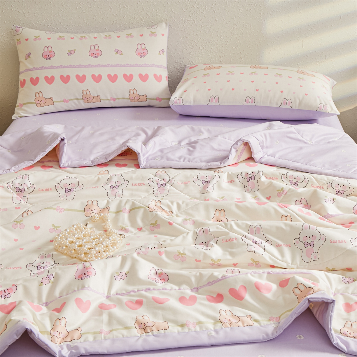 91家纺网 家纺一手货源 找家纺 小禹仔家纺 2026新款A类里外全棉印花棉花夏被 小兔念念