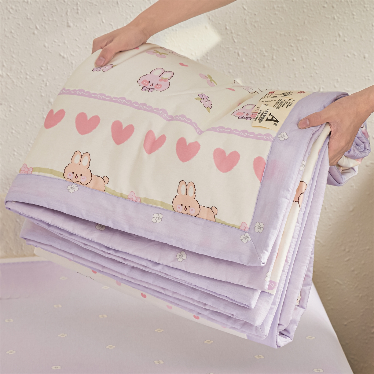 91家纺网 家纺一手货源 找家纺 小禹仔家纺 2026新款A类里外全棉印花棉花夏被 小兔念念