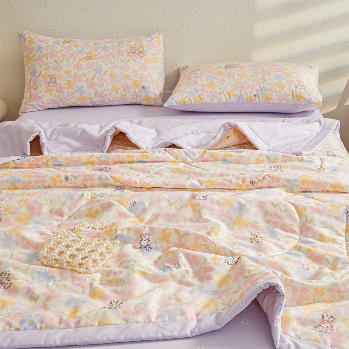 91家纺网 家纺一手货源 找家纺 小禹仔家纺 2026新款A类里外全棉印花棉花夏被 许愿兔