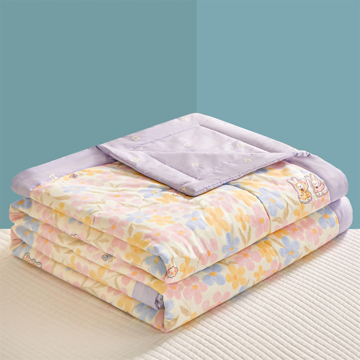 91家纺网 家纺一手货源 找家纺 小禹仔家纺 2026新款A类里外全棉印花棉花夏被 许愿兔