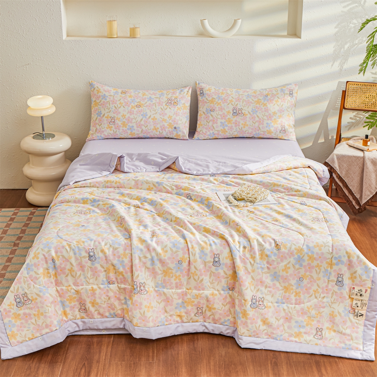 91家纺网 家纺一手货源 找家纺 小禹仔家纺 2026新款A类里外全棉印花棉花夏被 许愿兔