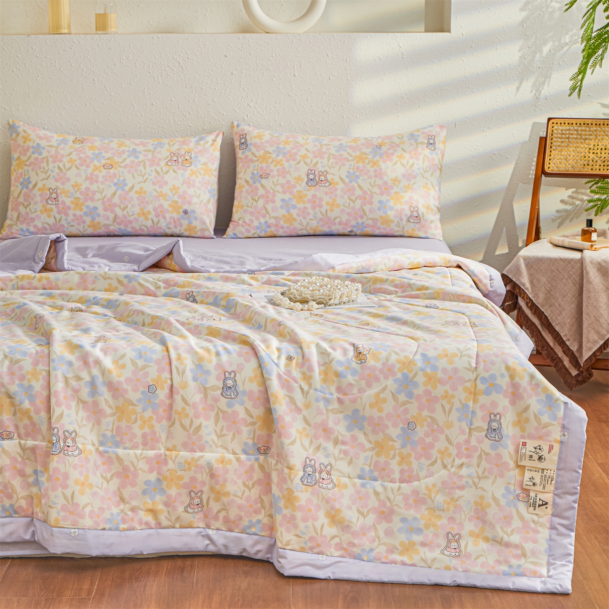 91家纺网 家纺一手货源 找家纺 小禹仔家纺 2026新款A类里外全棉印花棉花夏被 许愿兔