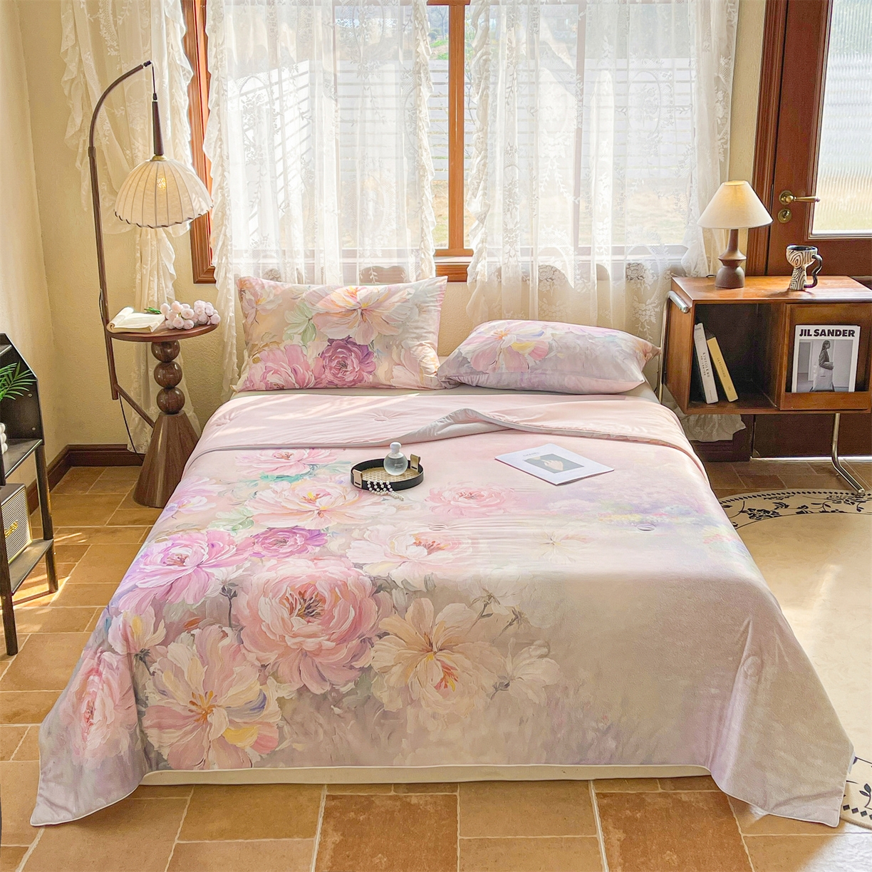 91家纺网 家纺一手货源 找家纺 小禹仔家纺 2026新款针织凉感丝印花夏被夏凉被 莫莉粉