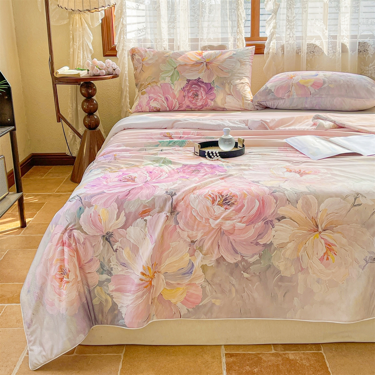 91家纺网 家纺一手货源 找家纺 小禹仔家纺 2026新款针织凉感丝印花夏被夏凉被 莫莉粉