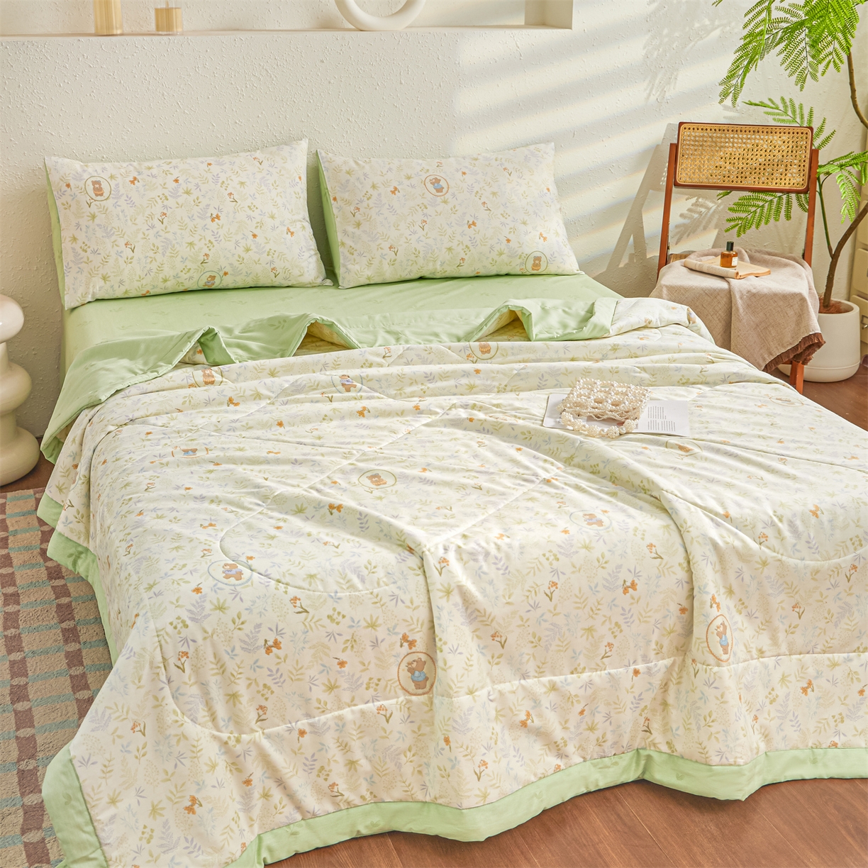 91家纺网 家纺一手货源 找家纺 小禹仔家纺 2026新款A类里外全棉印花棉花夏被 叶间熊踪