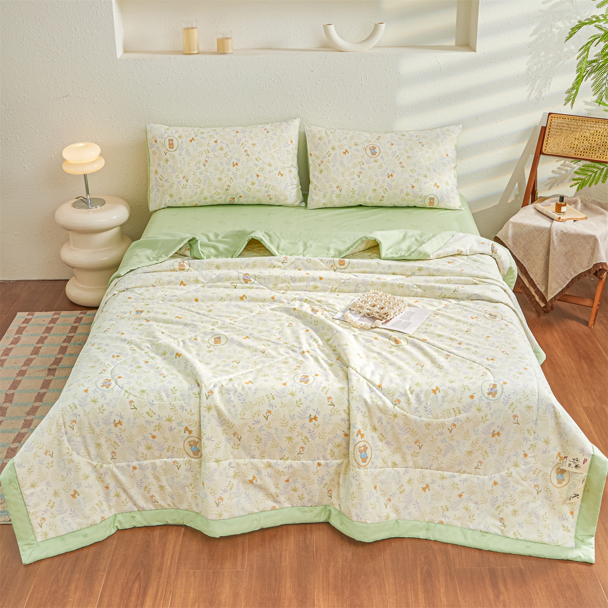 91家纺网 家纺一手货源 找家纺 小禹仔家纺 2026新款A类里外全棉印花棉花夏被 叶间熊踪