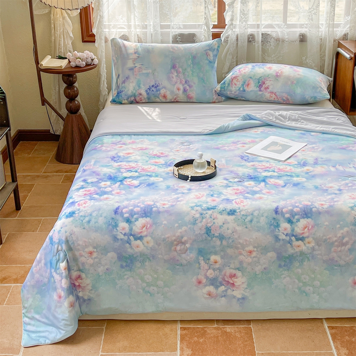 91家纺网 家纺一手货源 找家纺 小禹仔家纺 2026新款针织凉感丝印花夏被夏凉被 如漫紫