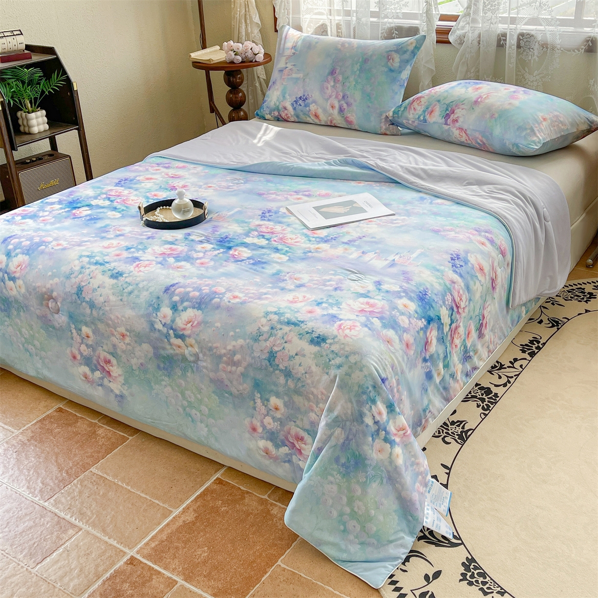 91家纺网 家纺一手货源 找家纺 小禹仔家纺 2026新款针织凉感丝印花夏被夏凉被 如漫紫