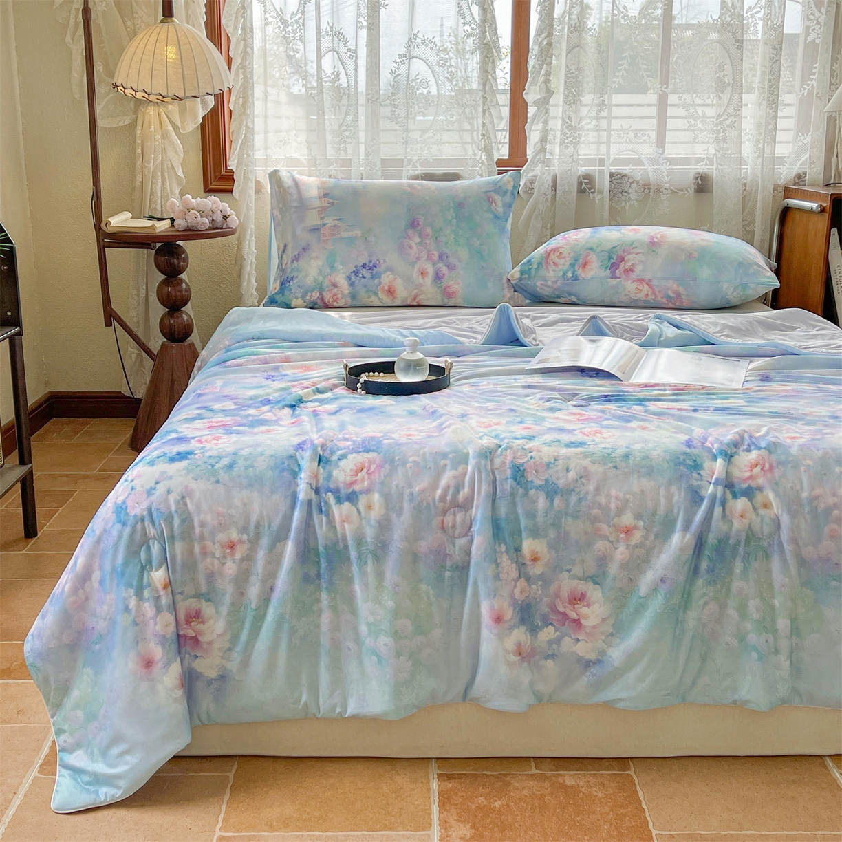 91家纺网 家纺一手货源 找家纺 小禹仔家纺 2026新款针织凉感丝印花夏被夏凉被 如漫紫