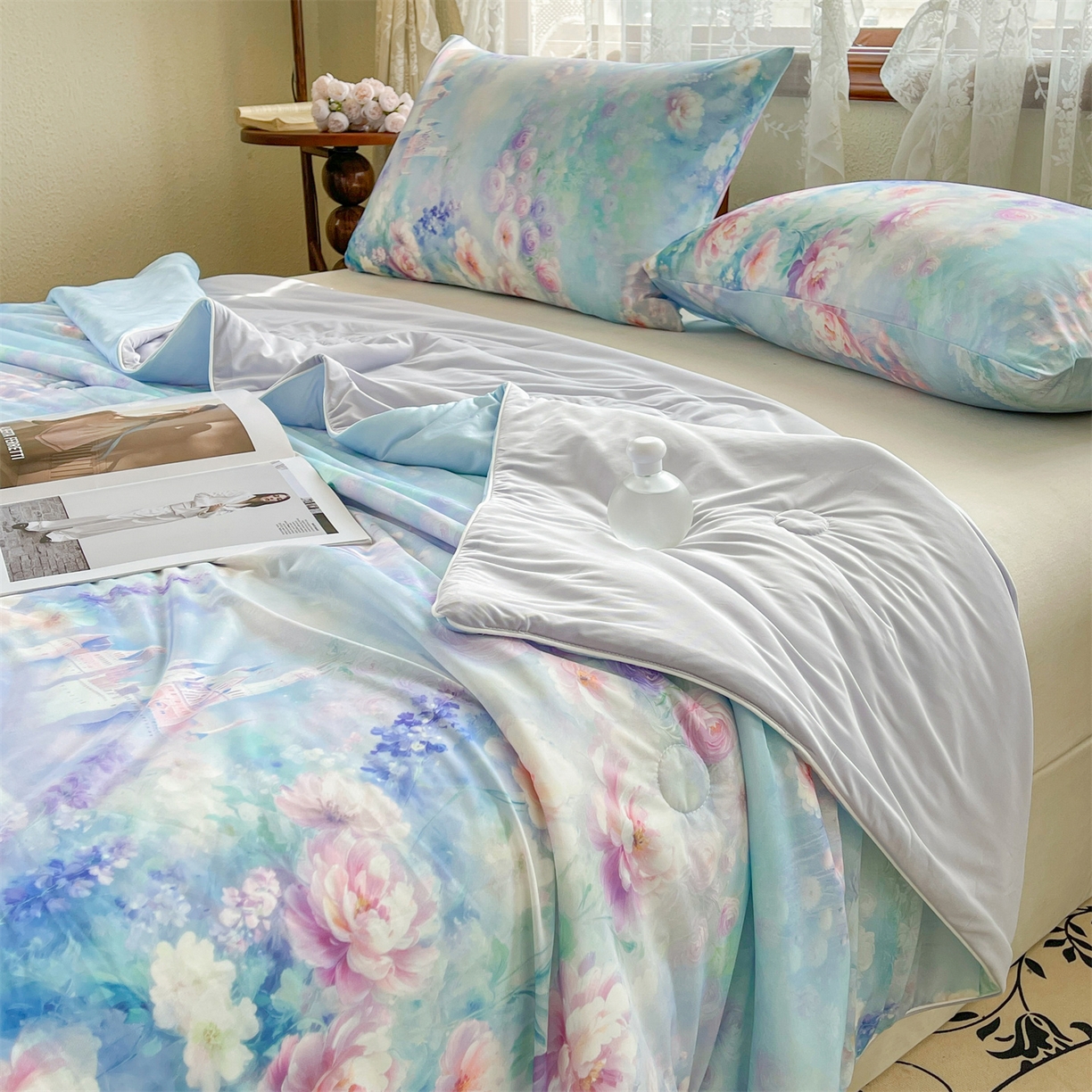 91家纺网 家纺一手货源 找家纺 小禹仔家纺 2026新款针织凉感丝印花夏被夏凉被 如漫紫