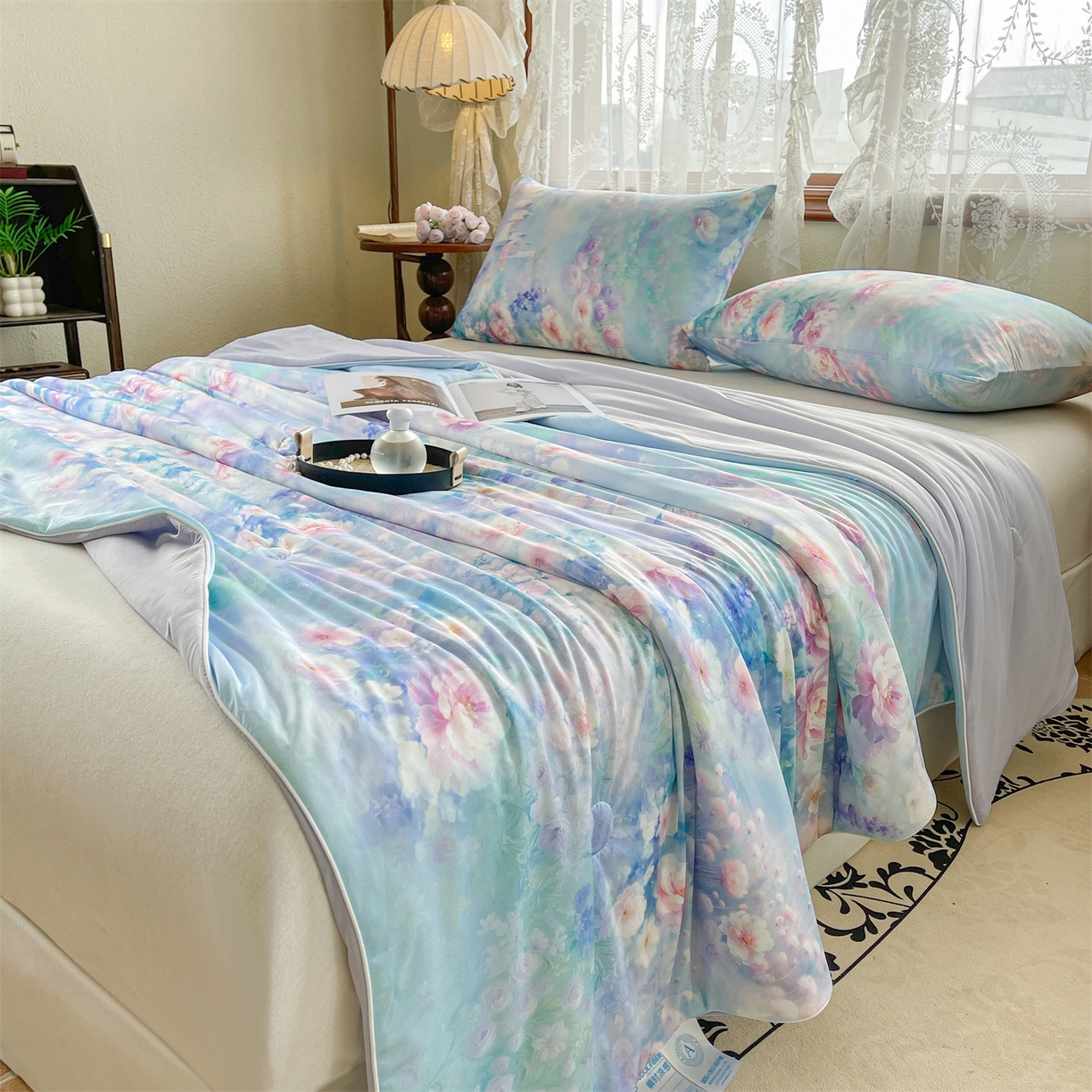 91家纺网 家纺一手货源 找家纺 小禹仔家纺 2026新款针织凉感丝印花夏被夏凉被 如漫紫