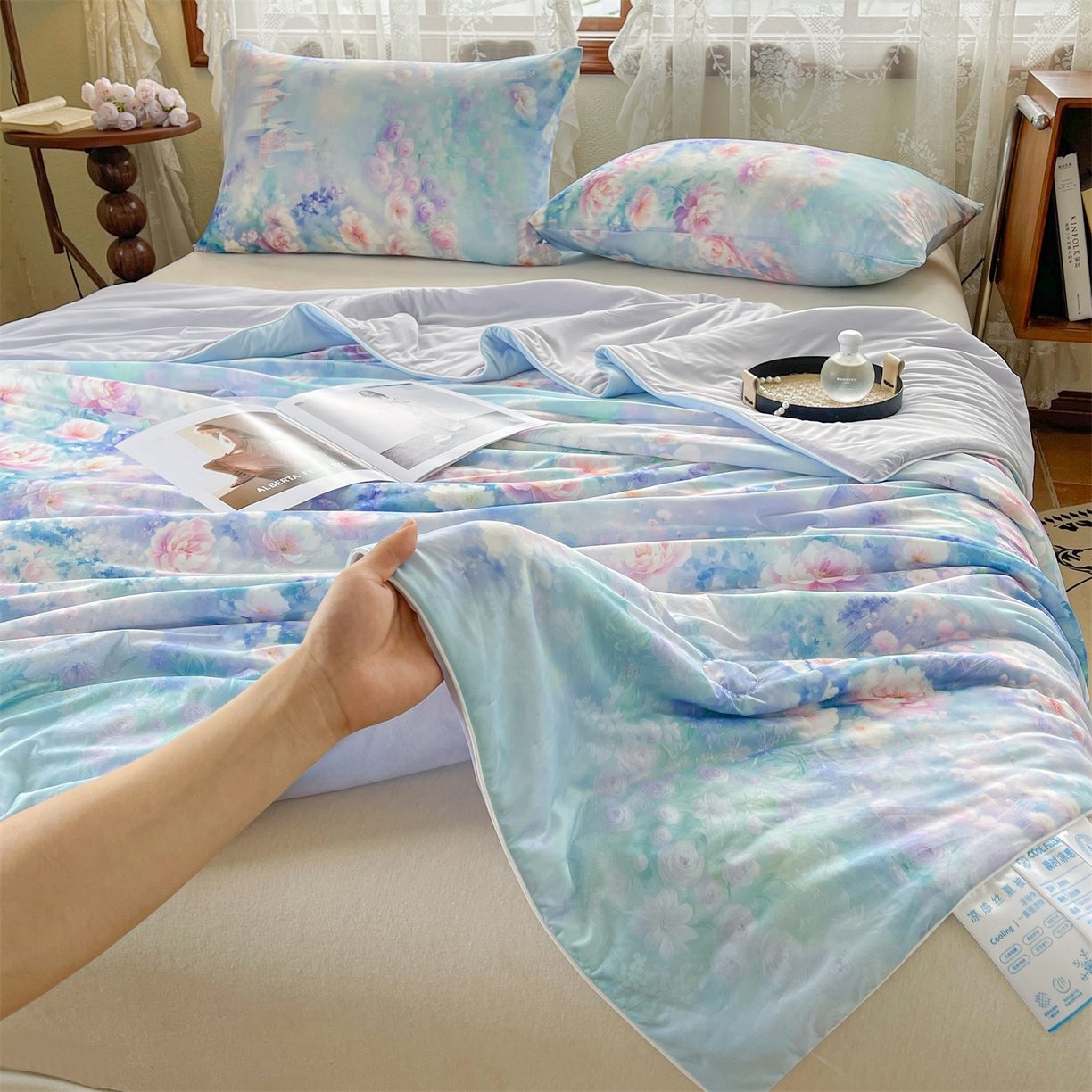 91家纺网 家纺一手货源 找家纺 小禹仔家纺 2026新款针织凉感丝印花夏被夏凉被 如漫紫