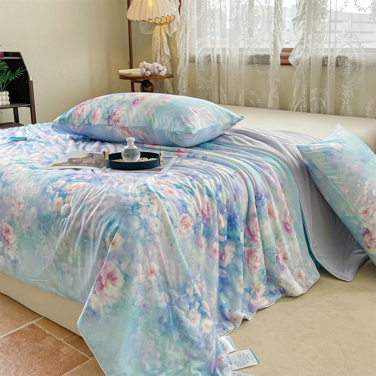 91家纺网 家纺一手货源 找家纺 小禹仔家纺 2026新款针织凉感丝印花夏被夏凉被 如漫紫