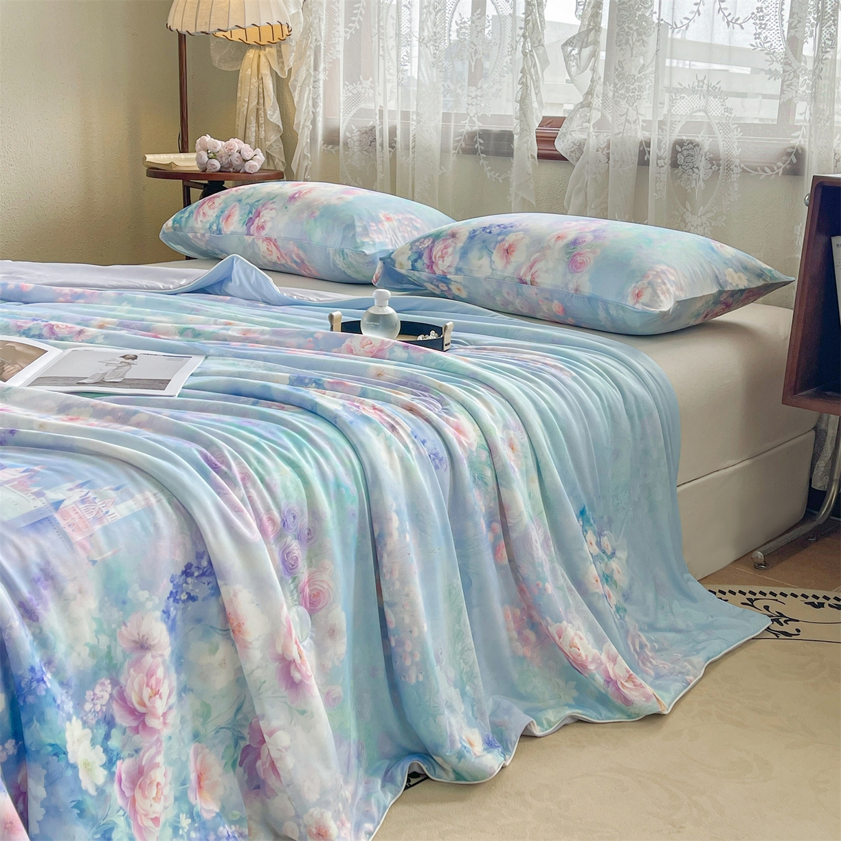 91家纺网 家纺一手货源 找家纺 小禹仔家纺 2026新款针织凉感丝印花夏被夏凉被 如漫紫