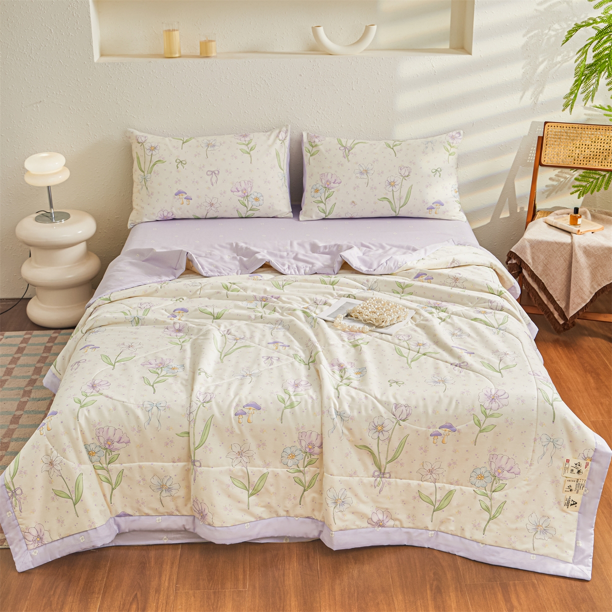 91家纺网 家纺一手货源 找家纺 小禹仔家纺 2026新款A类里外全棉印花棉花夏被 紫花轻语