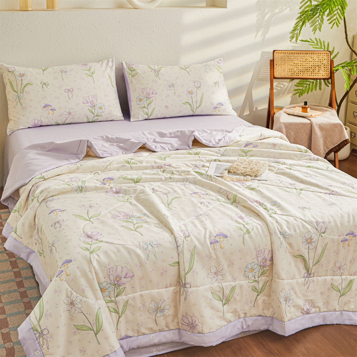 91家纺网 家纺一手货源 找家纺 小禹仔家纺 2026新款A类里外全棉印花棉花夏被 紫花轻语