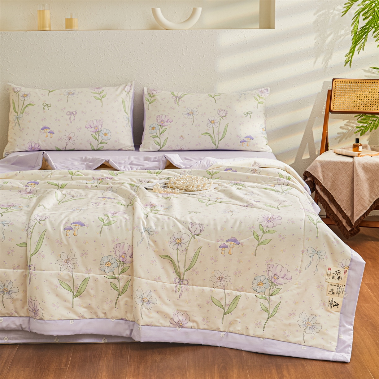 91家纺网 家纺一手货源 找家纺 小禹仔家纺 2026新款A类里外全棉印花棉花夏被 紫花轻语