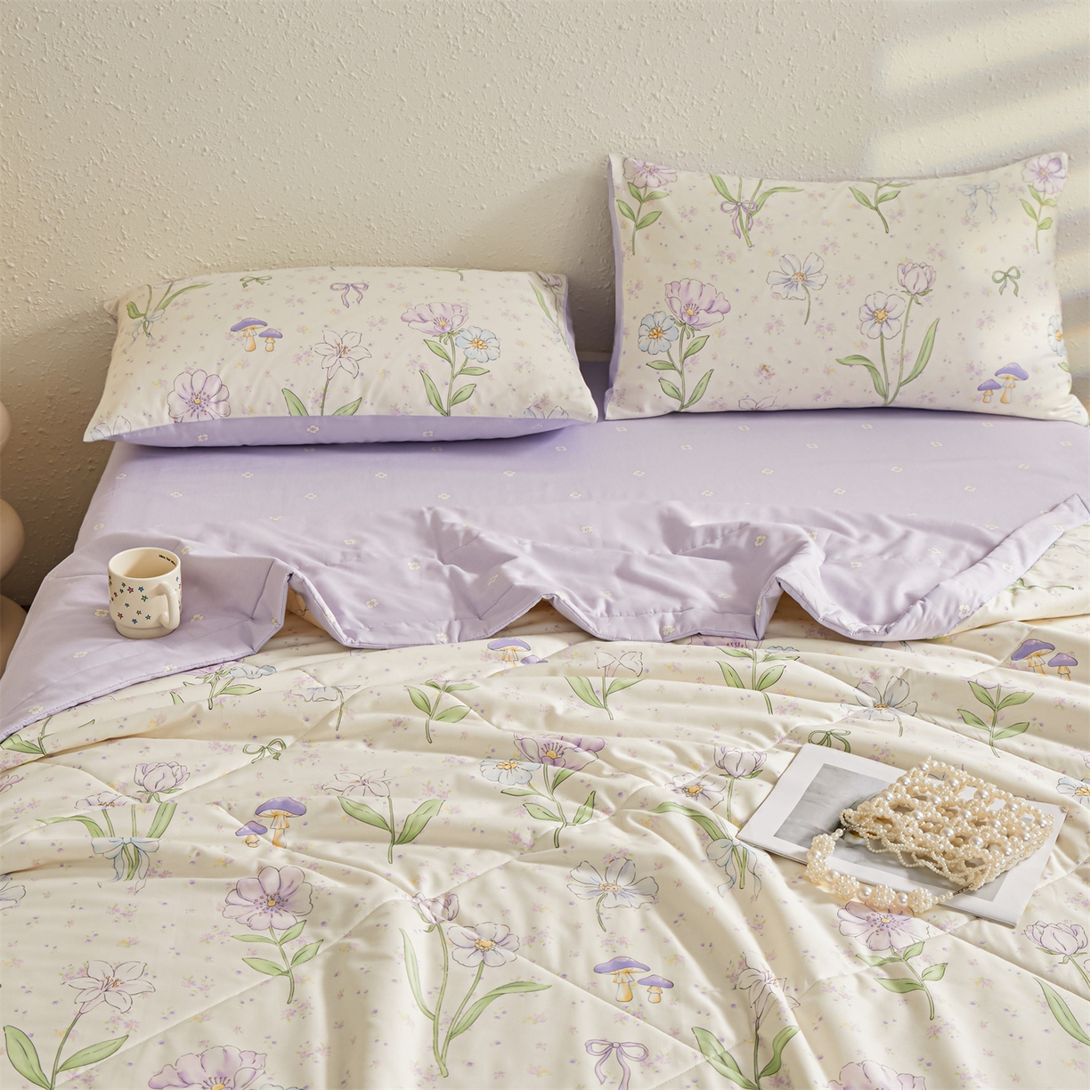 91家纺网 家纺一手货源 找家纺 小禹仔家纺 2026新款A类里外全棉印花棉花夏被 紫花轻语