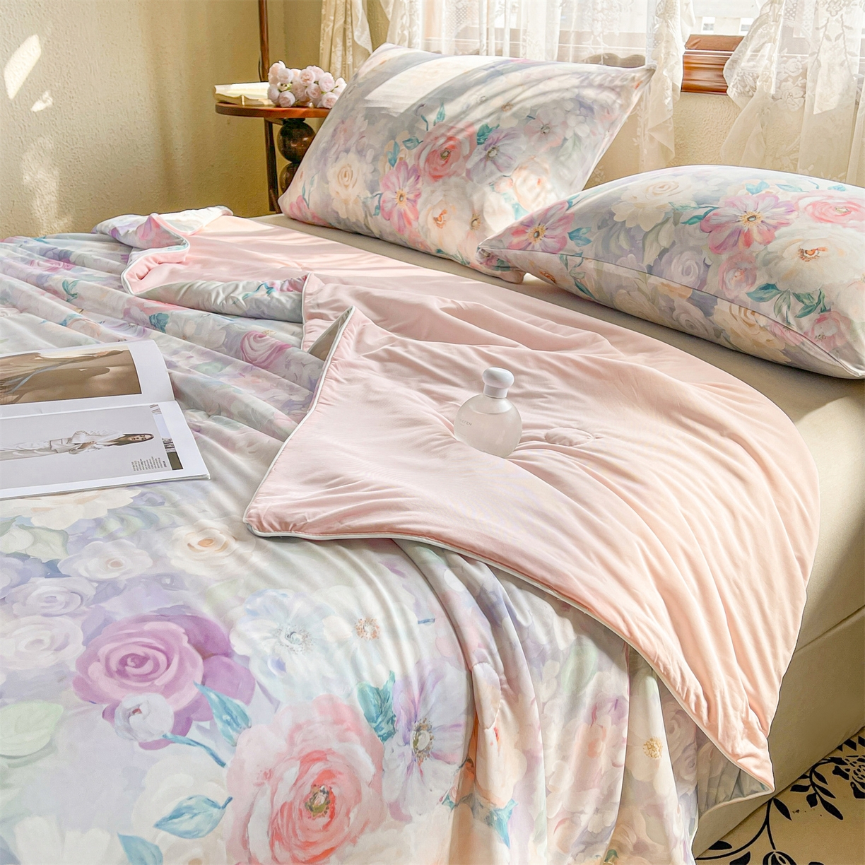 91家纺网 家纺一手货源 找家纺 小禹仔家纺 2026新款针织凉感丝印花夏被夏凉被 诗柔紫