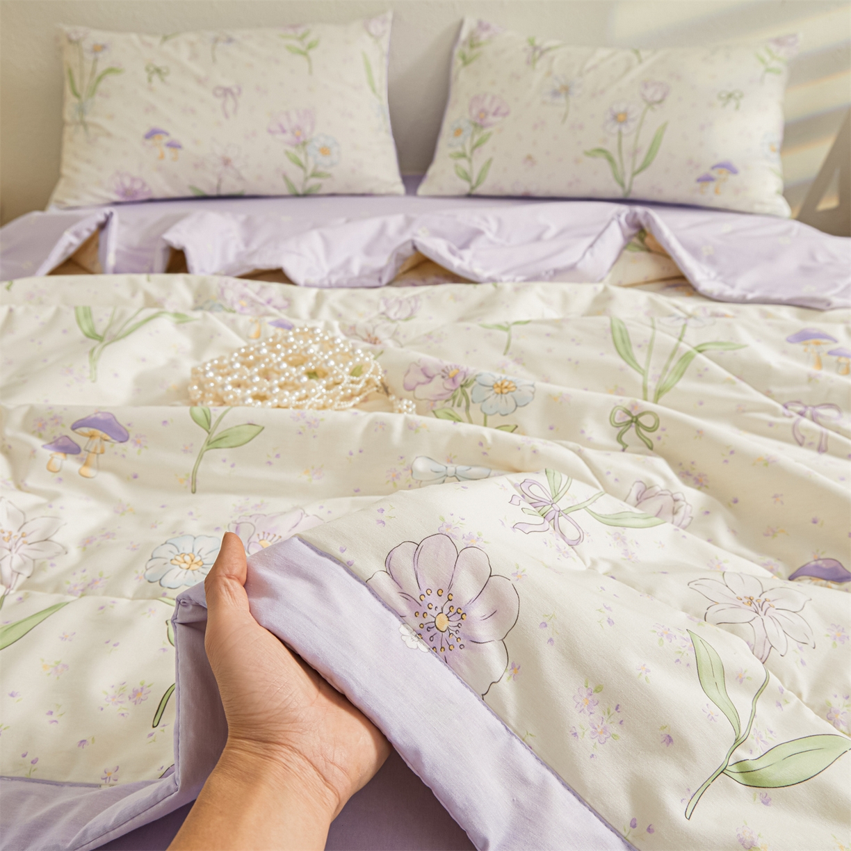 91家纺网 家纺一手货源 找家纺 小禹仔家纺 2026新款A类里外全棉印花棉花夏被 紫花轻语