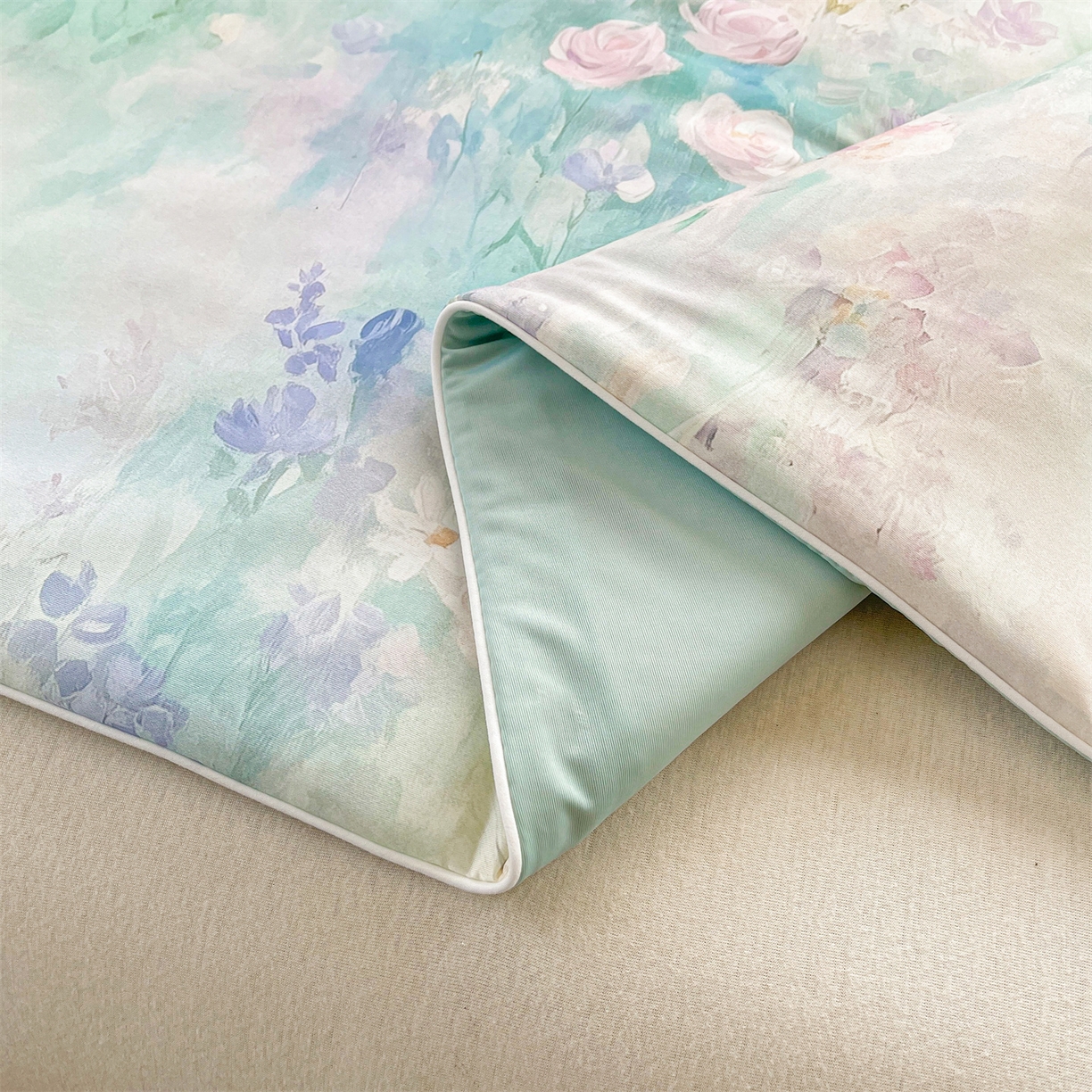 91家纺网 家纺一手货源 找家纺 小禹仔家纺 2026新款针织凉感丝印花夏被夏凉被 香蜜如霜绿