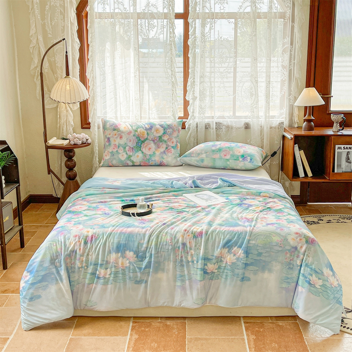 91家纺网 家纺一手货源 找家纺 小禹仔家纺 2026新款针织凉感丝印花夏被夏凉被 叶初绿