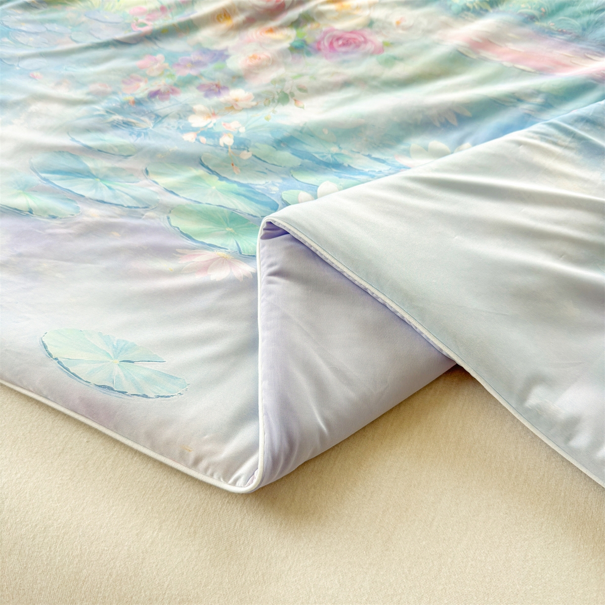 91家纺网 家纺一手货源 找家纺 小禹仔家纺 2026新款针织凉感丝印花夏被夏凉被 叶初绿