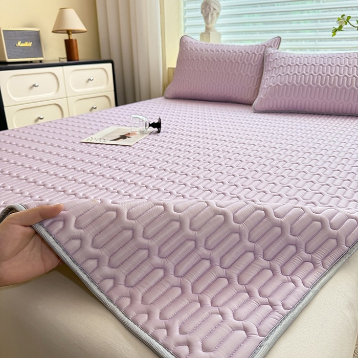 91家纺网 家纺一手货源 找家纺 518家纺 2026新款凉感冰丝裸睡乳胶凉席系列平铺款凉席席子 香芋紫