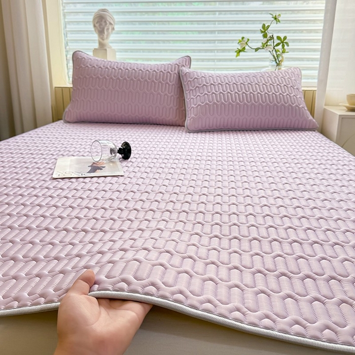 518家纺 2026新款凉感冰丝裸睡乳胶凉席系列平铺款凉席席子 香芋紫