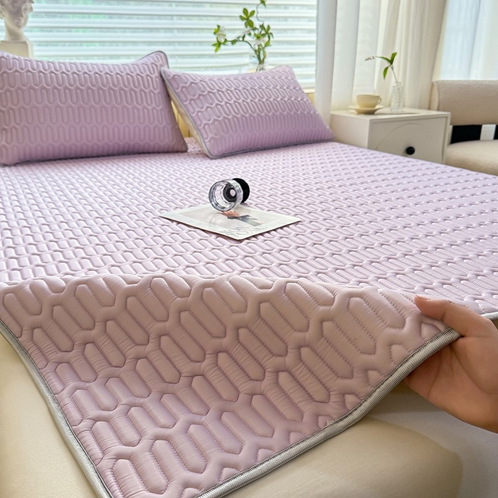 91家纺网 家纺一手货源 找家纺 518家纺 2026新款凉感冰丝裸睡乳胶凉席系列平铺款凉席席子 香芋紫