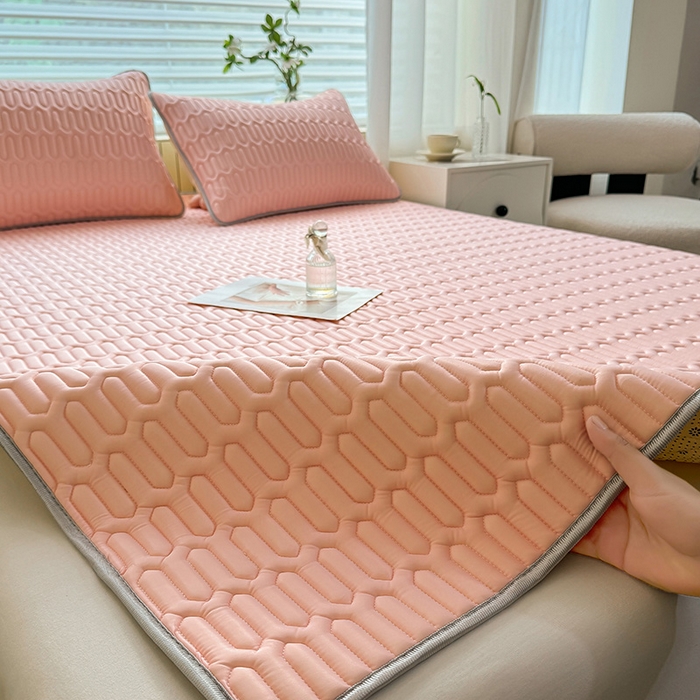 91家纺网 家纺一手货源 找家纺 518家纺 2026新款凉感冰丝裸睡乳胶凉席系列平铺款凉席席子 简爱粉