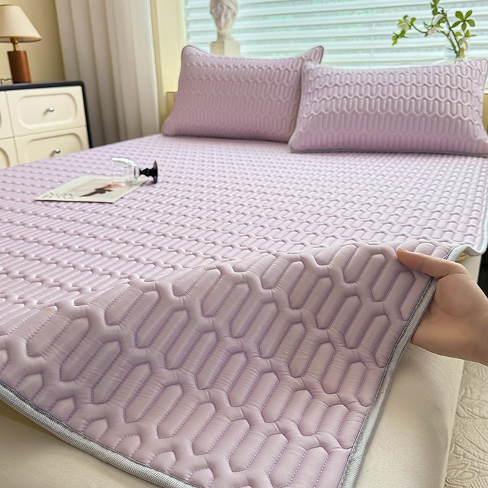 91家纺网 家纺一手货源 找家纺 518家纺 2026新款凉感冰丝裸睡乳胶凉席系列平铺款凉席席子 香芋紫