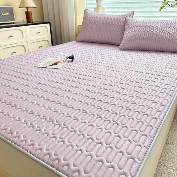 91家纺网 家纺一手货源 找家纺 518家纺 2026新款凉感冰丝裸睡乳胶凉席系列平铺款凉席席子 香芋紫