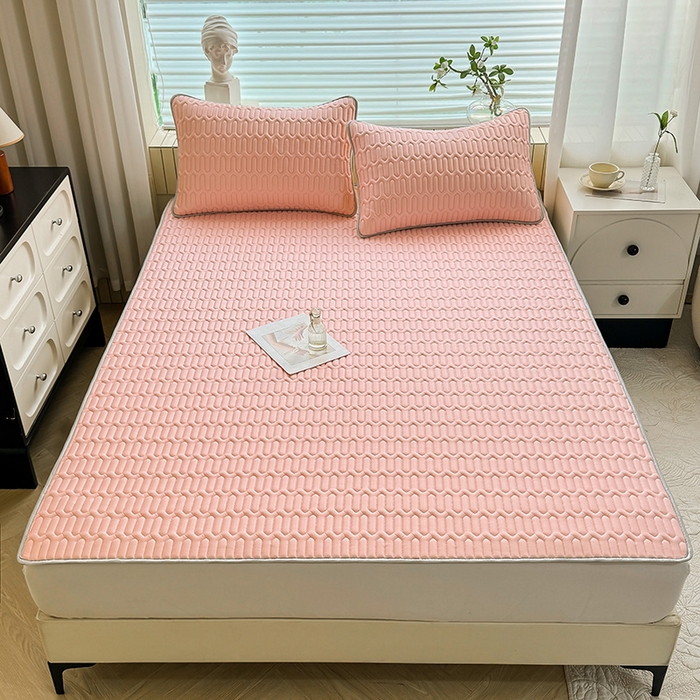 91家纺网 家纺一手货源 找家纺 518家纺 2026新款凉感冰丝裸睡乳胶凉席系列平铺款凉席席子 简爱粉