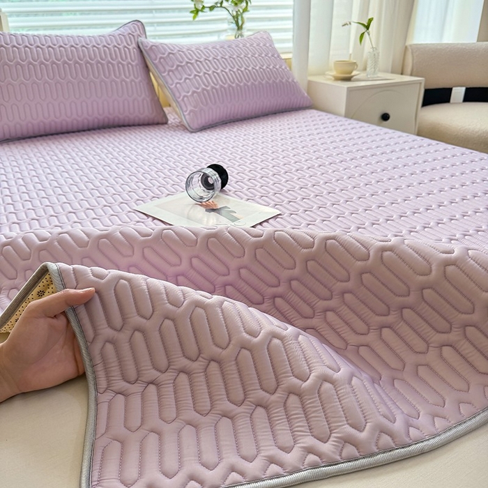 91家纺网 家纺一手货源 找家纺 518家纺 2026新款凉感冰丝裸睡乳胶凉席系列平铺款凉席席子 香芋紫