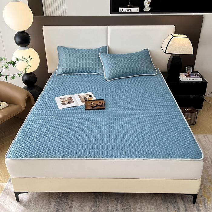 91家纺网 家纺一手货源 找家纺 518家纺 2026新款凉感冰丝裸睡乳胶凉席系列平铺款凉席席子 典雅蓝