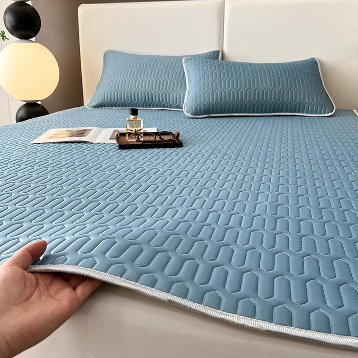 91家纺网 家纺一手货源 找家纺 518家纺 2026新款凉感冰丝裸睡乳胶凉席系列平铺款凉席席子 典雅蓝