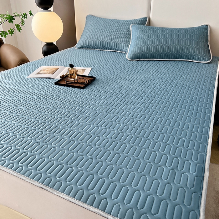 91家纺网 家纺一手货源 找家纺 518家纺 2026新款凉感冰丝裸睡乳胶凉席系列平铺款凉席席子 典雅蓝