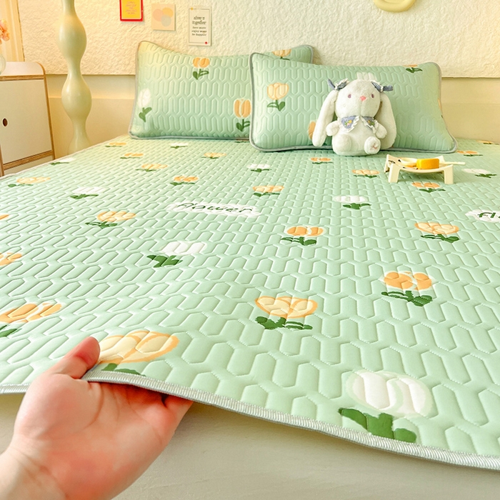 91家纺网 家纺一手货源 找家纺 518家纺 2026新款凉感冰丝裸睡乳胶凉席系列平铺款凉席席子 郁金香