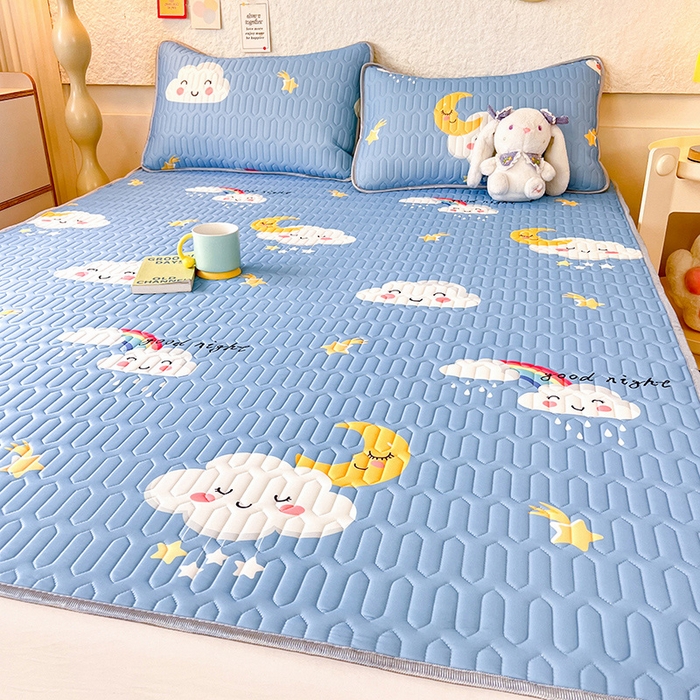 91家纺网 家纺一手货源 找家纺 518家纺 2026新款凉感冰丝裸睡乳胶凉席系列平铺款凉席席子 可爱云朵