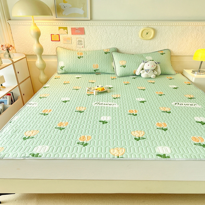 91家纺网 家纺一手货源 找家纺 518家纺 2026新款凉感冰丝裸睡乳胶凉席系列平铺款凉席席子 郁金香